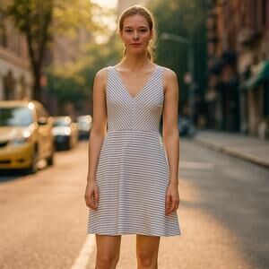 Loft Dress Women's Size 10 Black White Sleeveless Fit & Flare Back Zip Lined